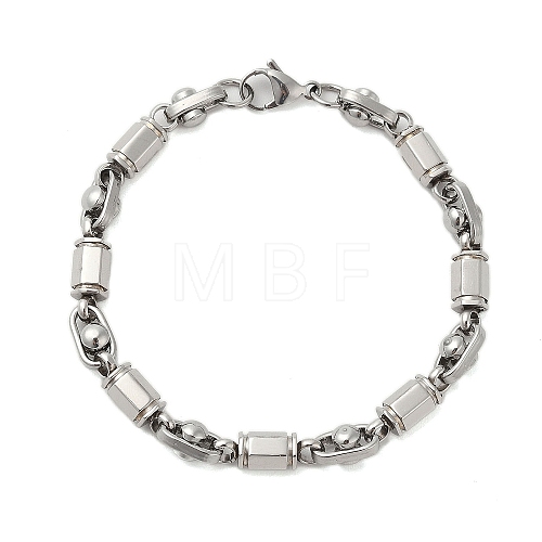 Non-Tarnish 304 Stainless Steel Faceted Column Link Bracelets for Men BJEW-B093-01P-1