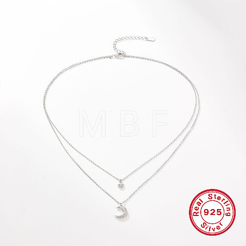 Rhodium Plated 925 Sterling Silver Double Layer Necklaces AZ0813-1