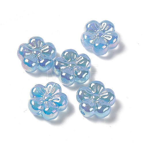 UV Plating Rainbow Iridescent Acrylic Flower Beads PACR-M003-10A-1