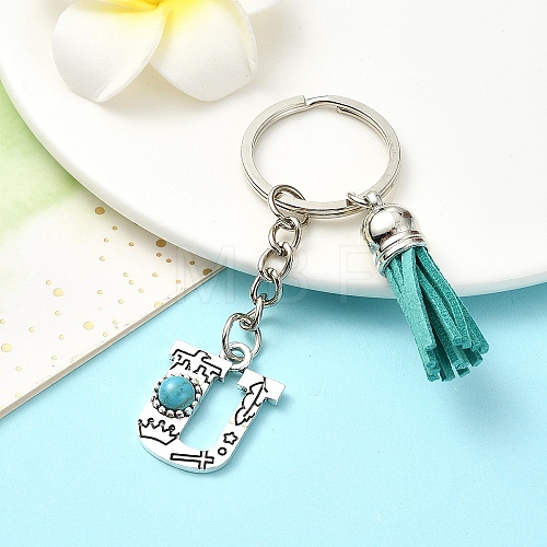 Alloy with Resin Imitation Synthetic Turquoise Keychain KEYC-YW00087-21-1