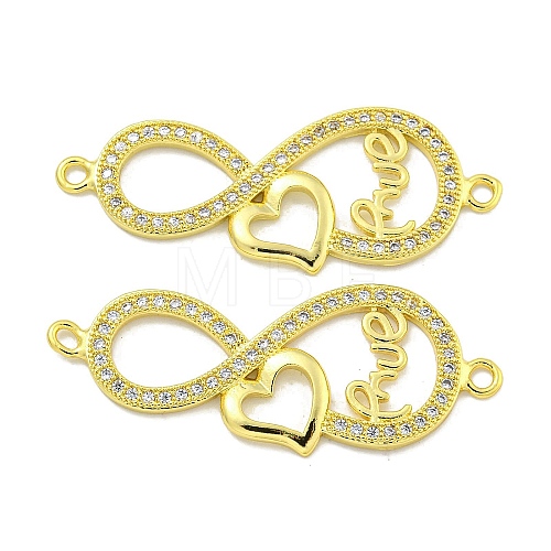 Rack Plating Brass Micro Pave Clear Cubic Zirconia Infinity with Heart Links KK-B091-48G-03-1