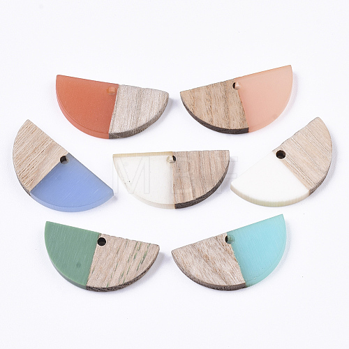 Resin & Wood Semi Circle Pendants RESI-S358-54-1