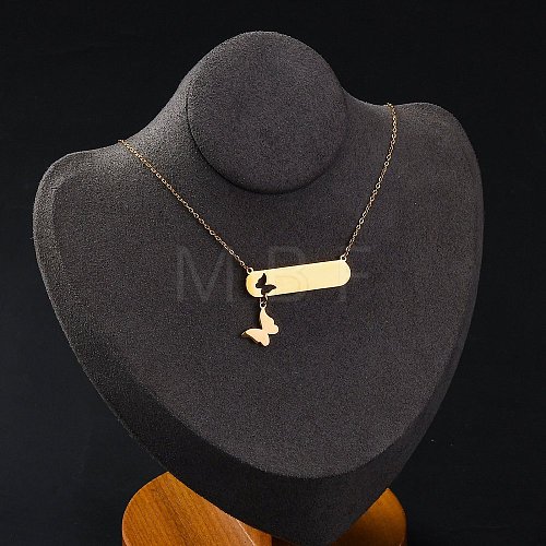 Ion Plating(IP) 304 Stainless Steel Butterfly Pendant Cable Chain Necklaces for Women NJEW-P320-01B-G-1