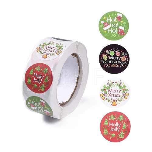 4 Patterns Christmas Round Dot Self Adhesive Paper Stickers Roll DIY-A042-03B-1