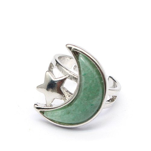 Moon & Star Natural Aventurine Adjustable Rings PW-WGCB712-04-1