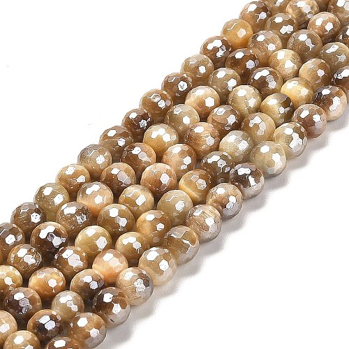 Electroplated Natural Tiger Eye Round Beads Strands G-L598-A04-01-1