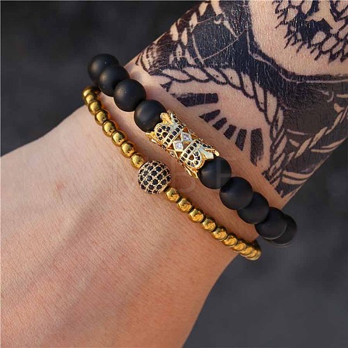 Fashion Retro Black Matte Bracelet Set with Zircon Crown ZZ8347-21-1