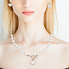 ABS Plastic Pearl Heart Pendant Necklace with Beaded Chains & Dangle Stud Earrings SJEW-AN0001-18-5