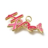 October Breast Cancer Pink Awareness Ribbon Brass Enamel Pendants KK-G525-10G-02-2