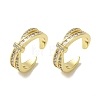 Rack Plating Brass Pave Clear Cubic Zirconia Cross Cuff Earrings for Women EJEW-P280-03G-1