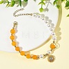 Brass Micro Pave Clear Cubic Zirconia Sun Charm Natural Dyed Malaysia Jade and Shell Pearl Round Beaded Bracelets BJEW-JB14348-1