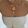 Alloy with Plastic Pearl Flower Long Tassel Y Shaped Pendant Necklaces for Women WG37FD2-01-1
