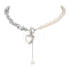 Synthetic Non-magnetic Hematite Chip with Potato Natural Pearl Beaded Necklaces NJEW-JN05894-01-2