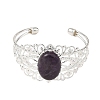 Oval Natural Mixed Stone Brass Hollow Floral Cuff Bangles for Women BJEW-JB14504-4