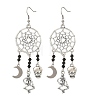 Halloween 304 Stainless Steel & Alloy & Glass Skull & Skeleton & Moon Dangle Earrings EJEW-TA00831-3