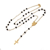 201 Stainless Steel & Glass Rosary Bead Necklaces for Women NJEW-B112-01G-01-2