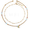 Rainbow Natural Mixed Stoned Beaded Double Layer Necklaces with Stainless Steel Heart Pendant for Beach Vacation KB9378-1-6