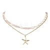 Natural Rose Quartz Heishi Beads and Rice Natural Pearl Beaded Double Layer 304 Stainless Steel Starfish Pendant Necklaces NJEW-JN05847-03-2