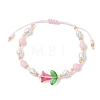 Natural Dyed Yellow Jade & Plastic Imitation Pearl Braided Bead Bracelets for Women BJEW-MZ00308-3