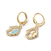 Hamsa Hand with Evil Eye Golden Brass Dangle Leverback Earrings EJEW-Q797-22G-02-2