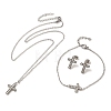 304 Stainless Steel Cross Pendant Necklaces & Bracelets & Stud Earrings Sets for Women SJEW-C004-12P-1