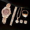 Rhombus Alloy Crystal Rhinestone Pendant Necklace & Stud Earring & Chain Bracelet & Ring & Watch Sets FS-WGDE407-03-1