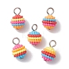 Rainbow Color Resin Waxberry Round Charms with Platinum Tone Iron Loops PALLOY-JF02774-1