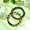 Adjustable Natural Tiger Eye and Natural Lava Rock Stretch Bracelets BJEW-JB14150-02-1