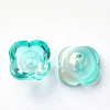 4-Petal Transparent Spray Painted Glass Bead Caps GGLA-S054-009B-04-2