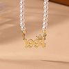 Alloy Crown Birth Year Pendant Imitation Pearl Round White Beaded Necklaces for Women FS-WG173C9-34-1