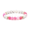 5Pcs 5 Color Natural Weathered Agate(Dyed) & Howlite Round Beaded Stretch Bracelets Set BJEW-JB08087-3