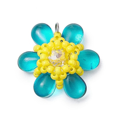 Beaded Flower Charms PALLOY-MZ00438-1