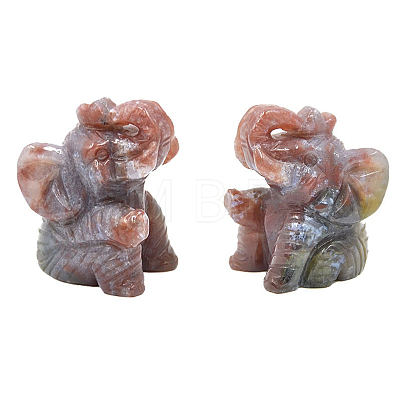 Natural Agate Carved Healing Elephant Figurines ELEP-PW0001-55E-1