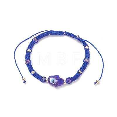 Glass Hamsa Hand with Evil Eye Braided Bead Bracelet for Women BJEW-JB09397-1