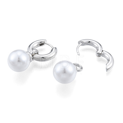 ABS Plastic Pearl Dangle Hoop Earrings EJEW-N011-106P-1
