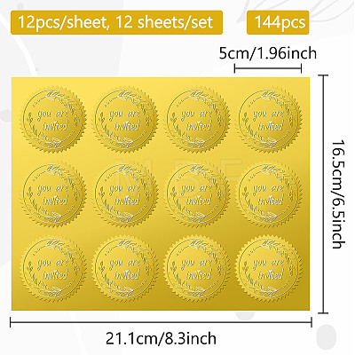12 Sheets Self Adhesive Gold Foil Embossed Stickers DIY-WH0451-030-1