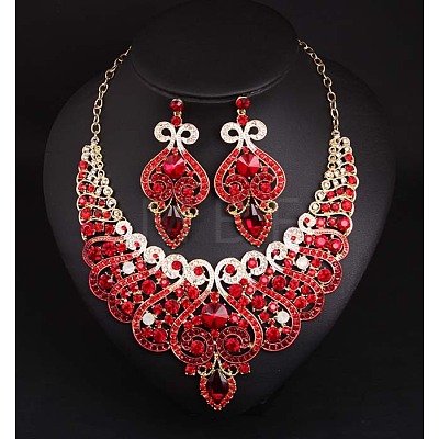 Alloy Rhinestone Bib Necklaces & Dangle Earrrings Sets for Women WG32480-01-1