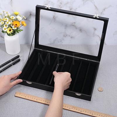 10-Slot MDF Covered with PU Leather Pen Organizer Display Cases with Acrylic Window Lid ODIS-WH0086-232B-02-1
