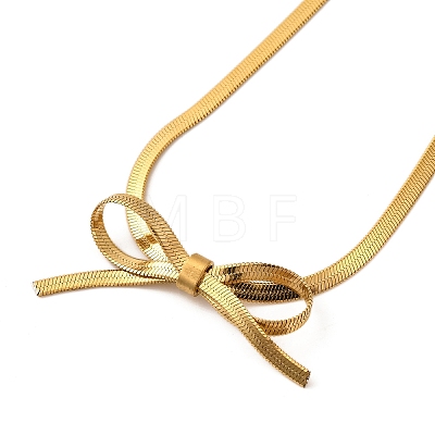 Ion Plating(IP) 304 Stainless Steel Bowknot Pendant Snake Chain Necklaces for Women NJEW-G142-01G-1