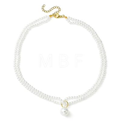 ABS Plastic Imitation Pearl Beaded Chains Double Layer Necklaces NJEW-JN04521-1