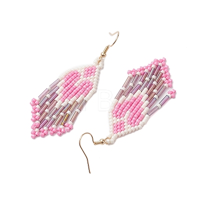 Heart Glass Seed Beaded Tassel Dangle Earrings for Women EJEW-MZ00201-02-1