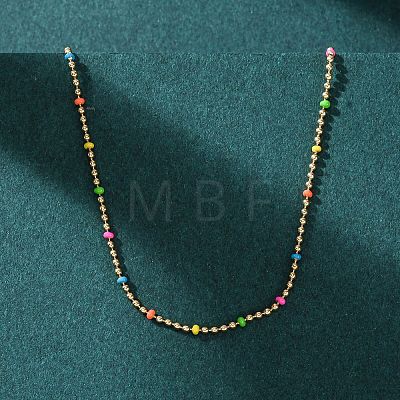 304 Stainless Steel Colorful Enamel Ball Chain Necklaces for Women NJEW-K255-44G-1