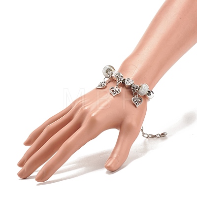 Alloy Heart Charm European Bracelet with Snake Chains BJEW-JB08046-02-1