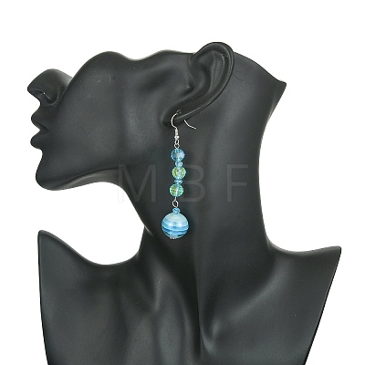 Stripe Resin & Glass Round Bead Dangle Earrings for Women EJEW-JE05301-1