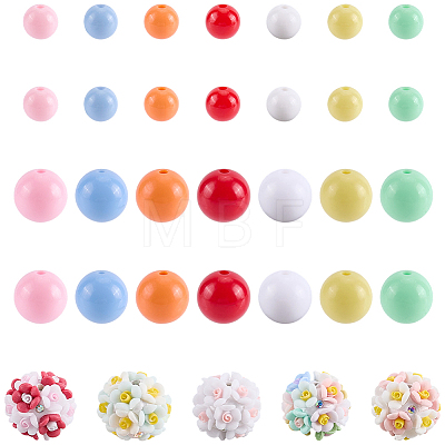 5Pcs 5 Colors Round Luminous Polymer Clay Rhinestone Flower Beads & 28Pcs 14 Styles Opaque Acrylic Beads Findings Kits DIY-PA0001-98-1
