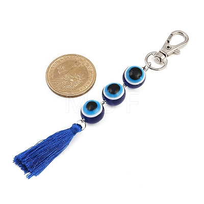 Resin Evil Eye Round Bead & Polyester Tassel Pendant Decorations HJEW-JM04165-03-1