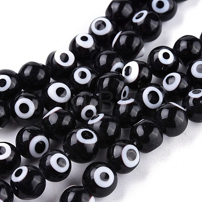 Handmade Evil Eye Lampwork Round Bead Strands X-LAMP-L055-8mm-08-1