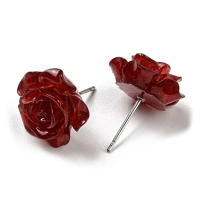 Resin Rose Flower Stud Earrings with 316 Stainless Steel Pins EJEW-D070-01D-1