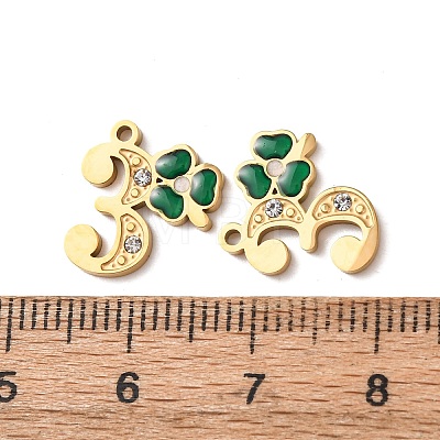 304 Stainless Steel Enamel & Rhinestone Pendants STAS-B130-01G-3-1