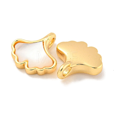 Natural Shell & Brass Gingko Leaf Charms KK-P275-06G-1